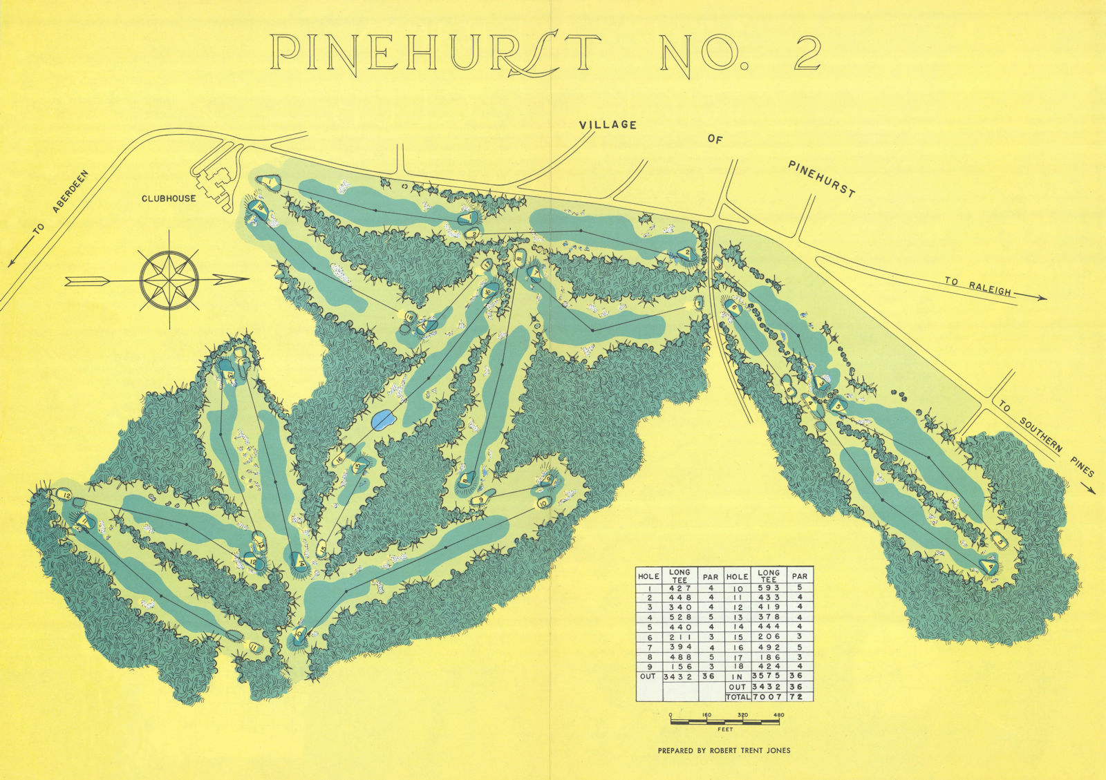 Associate Product Pinehurst No.2, North Carolina. Golf course plan by Robert Trent Jones 1954 map