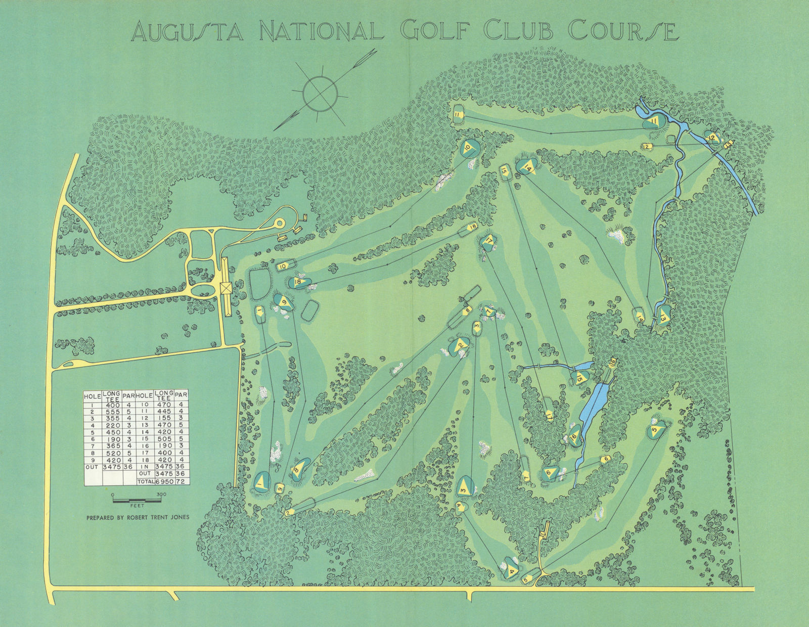 Associate Product Augusta National Golf Course, Georgia. Plan by Robert Trent Jones 1954 old map