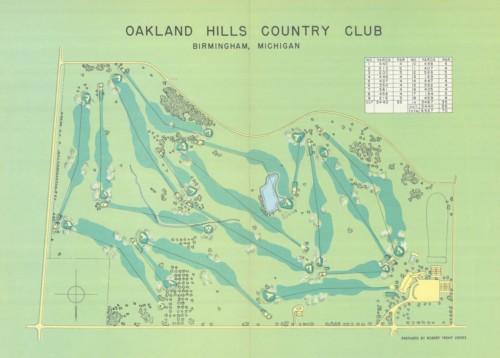 Oakland Hills Country Club Michigan Robert Trent Jones golf course plan 1954 map