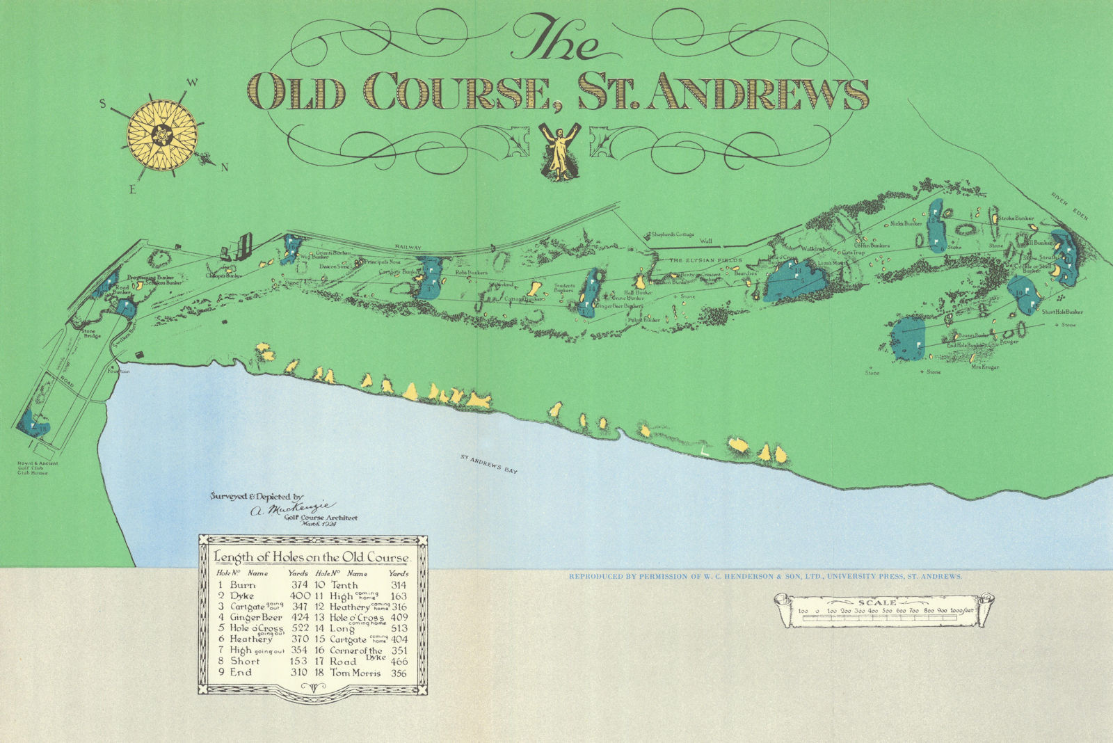 Old Course St. Andrews. Golf course plan by Alister Mackenzie 1924 (1954) map