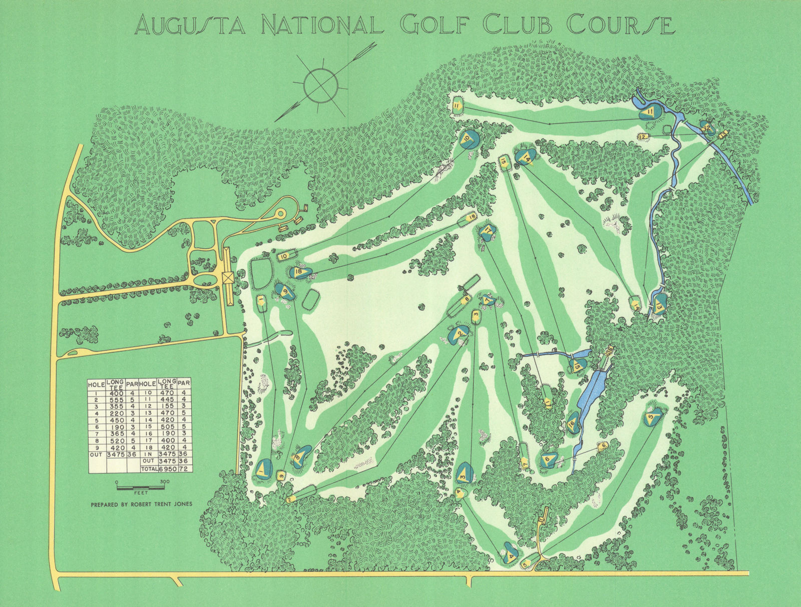 Augusta National Golf Course, Georgia. Plan by Robert Trent Jones 1954 old map