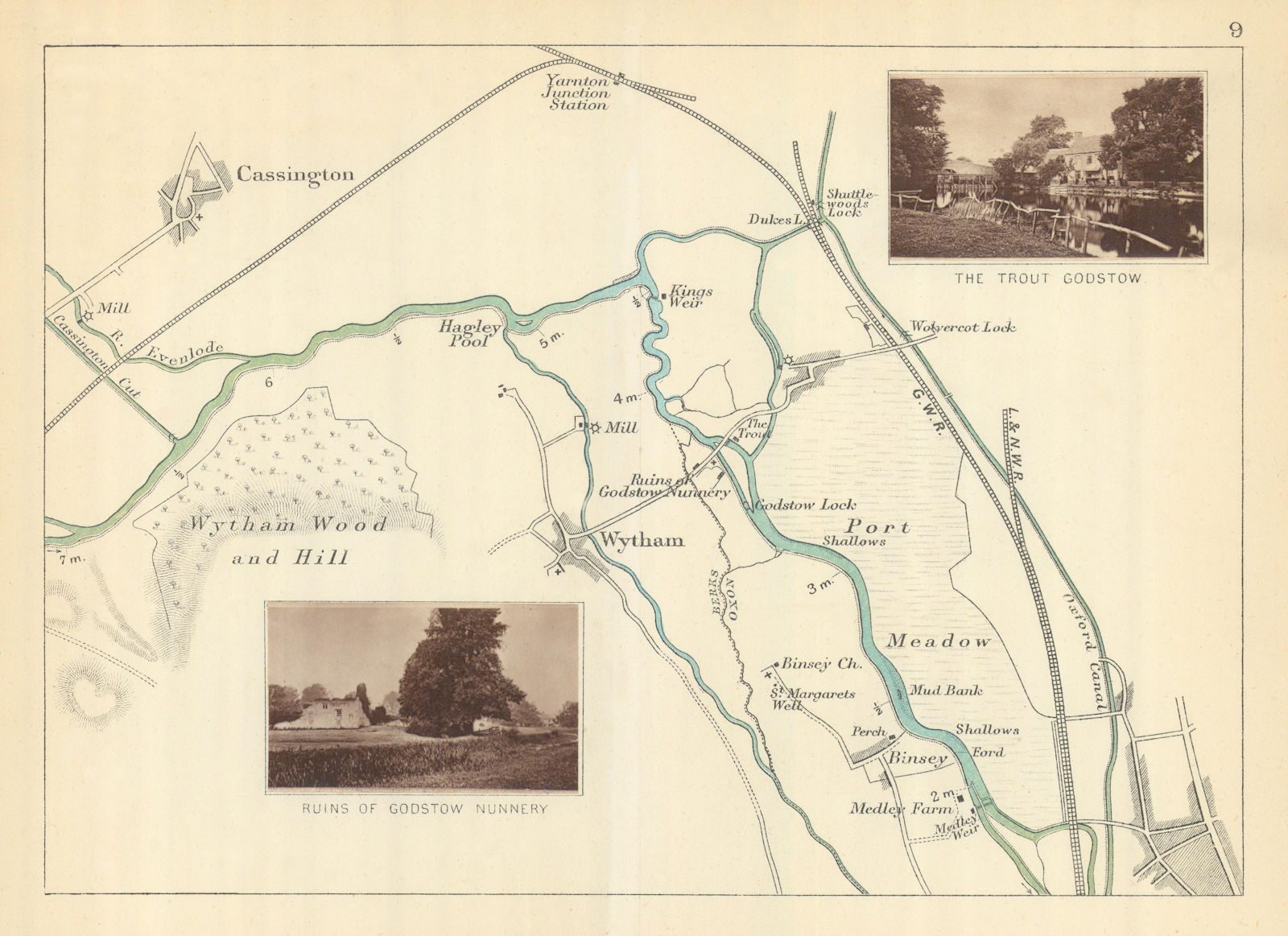 Associate Product RIVER THAMES - Cassington - Wytham - Godstow - Binsey. The Trout. TAUNT 1879 map