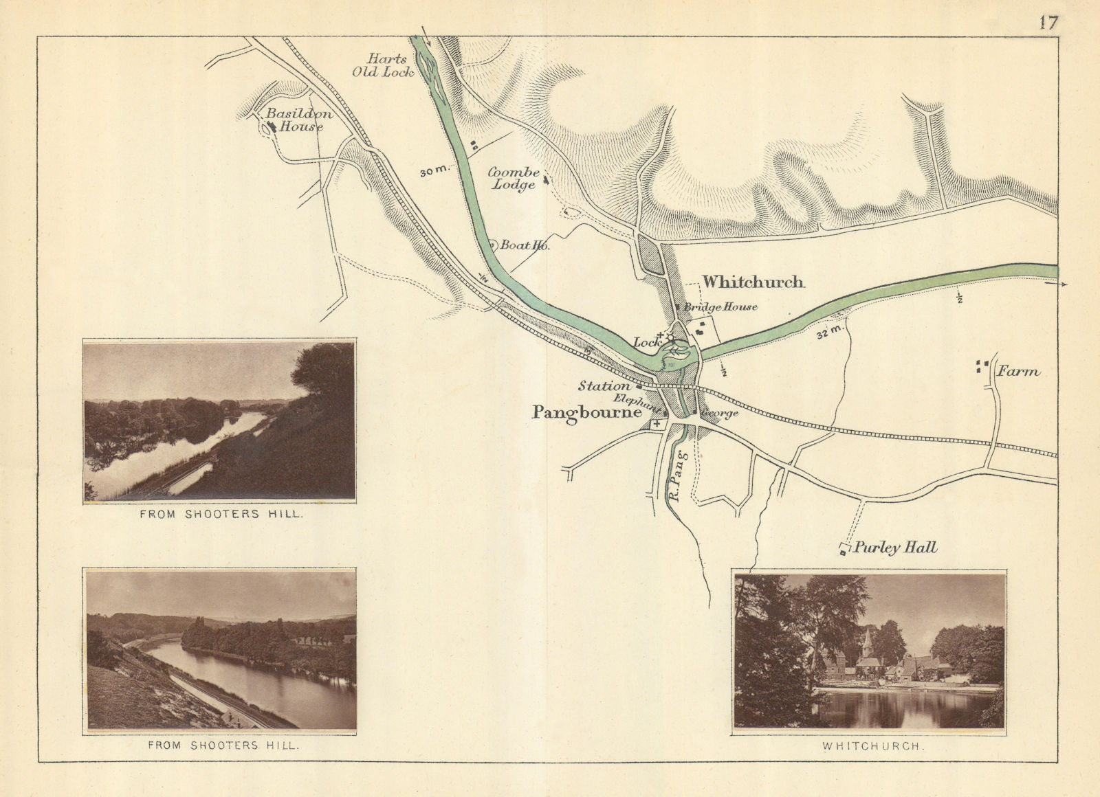 RIVER THAMES - Pangbourne - Whitchurch. Shooters Hill. TAUNT 1879 old map