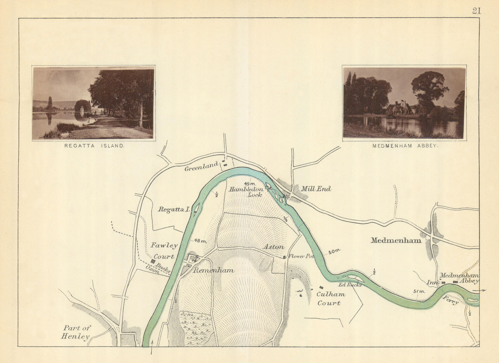 RIVER THAMES Henley - Remenham - Mill End - Medmenham. Regatta. TAUNT 1879 map