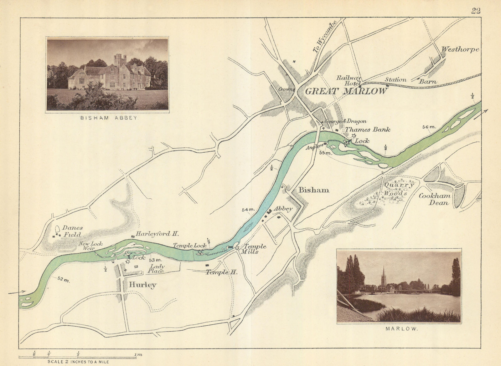 RIVER THAMES Hurley Bisham Marlow Cookham Dean Westhorpe. TAUNT 1879 old map