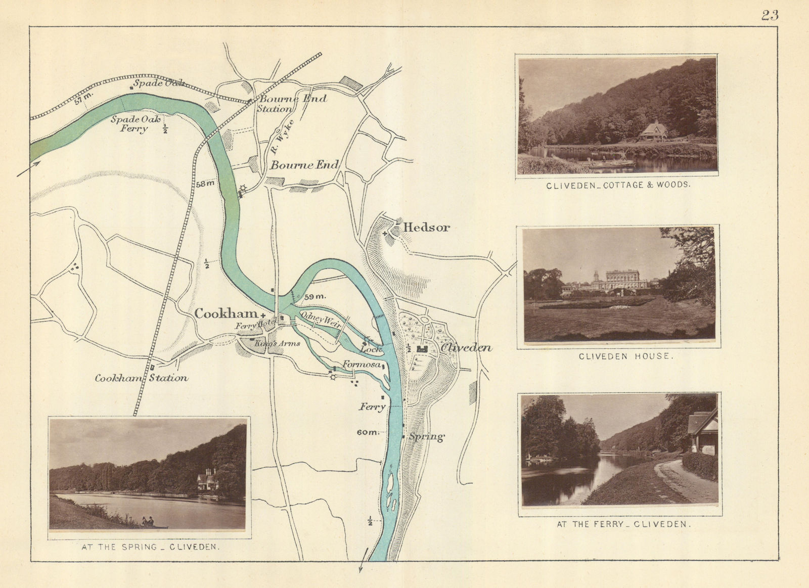 RIVER THAMES - Bourne End - Cookham - Hedsor - Cliveden. TAUNT 1879 old map