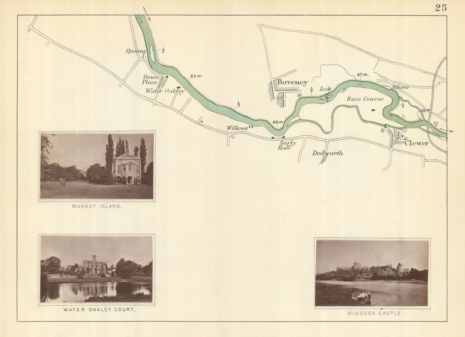 RIVER THAMES Down Place Boveney Clewer Monkey Island Water Oakley TAUNT 1879 map