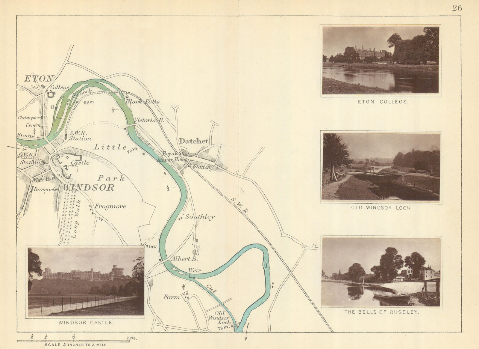 RIVER THAMES - Windsor - Eton - Datchet. Bells of Ouzeley. TAUNT 1879 old map