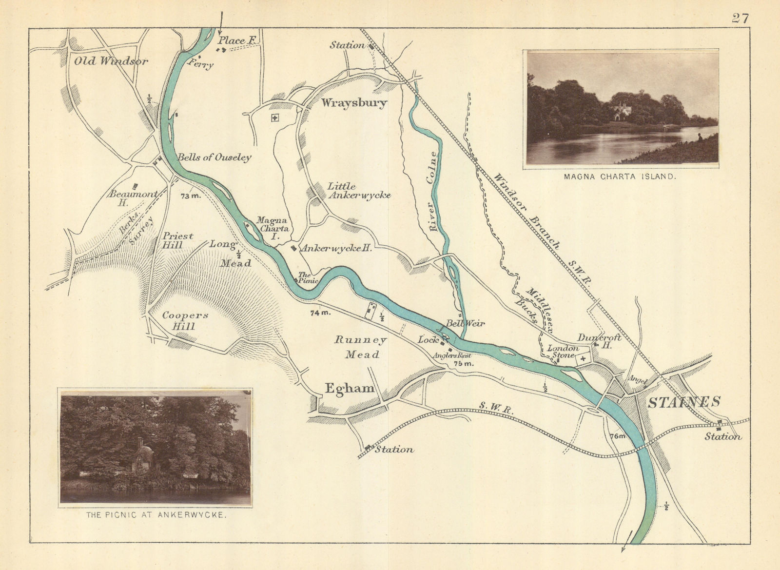 Associate Product RIVER THAMES Old Windsor Wraysbury Egham Staines Ankerwycke. TAUNT 1879 map