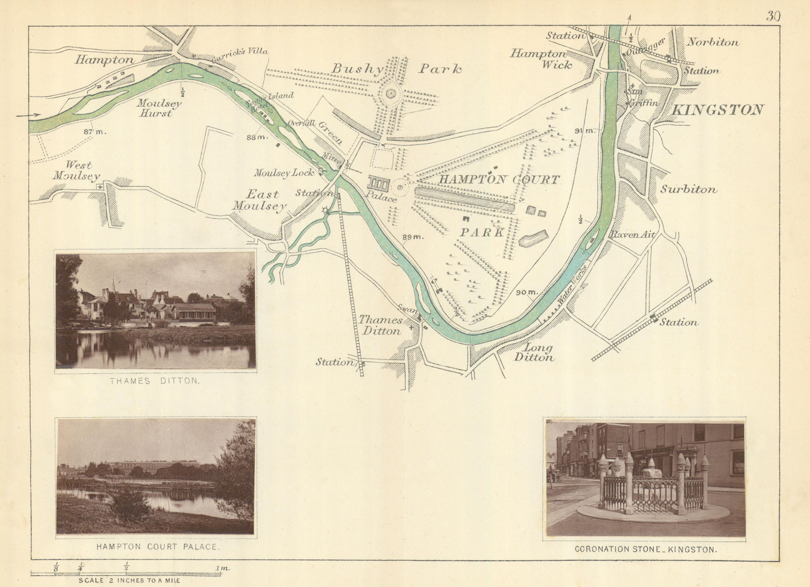 RIVER THAMES Hampton Molesey Thames/Long Ditton Surbiton Kingston TAUNT 1879 map