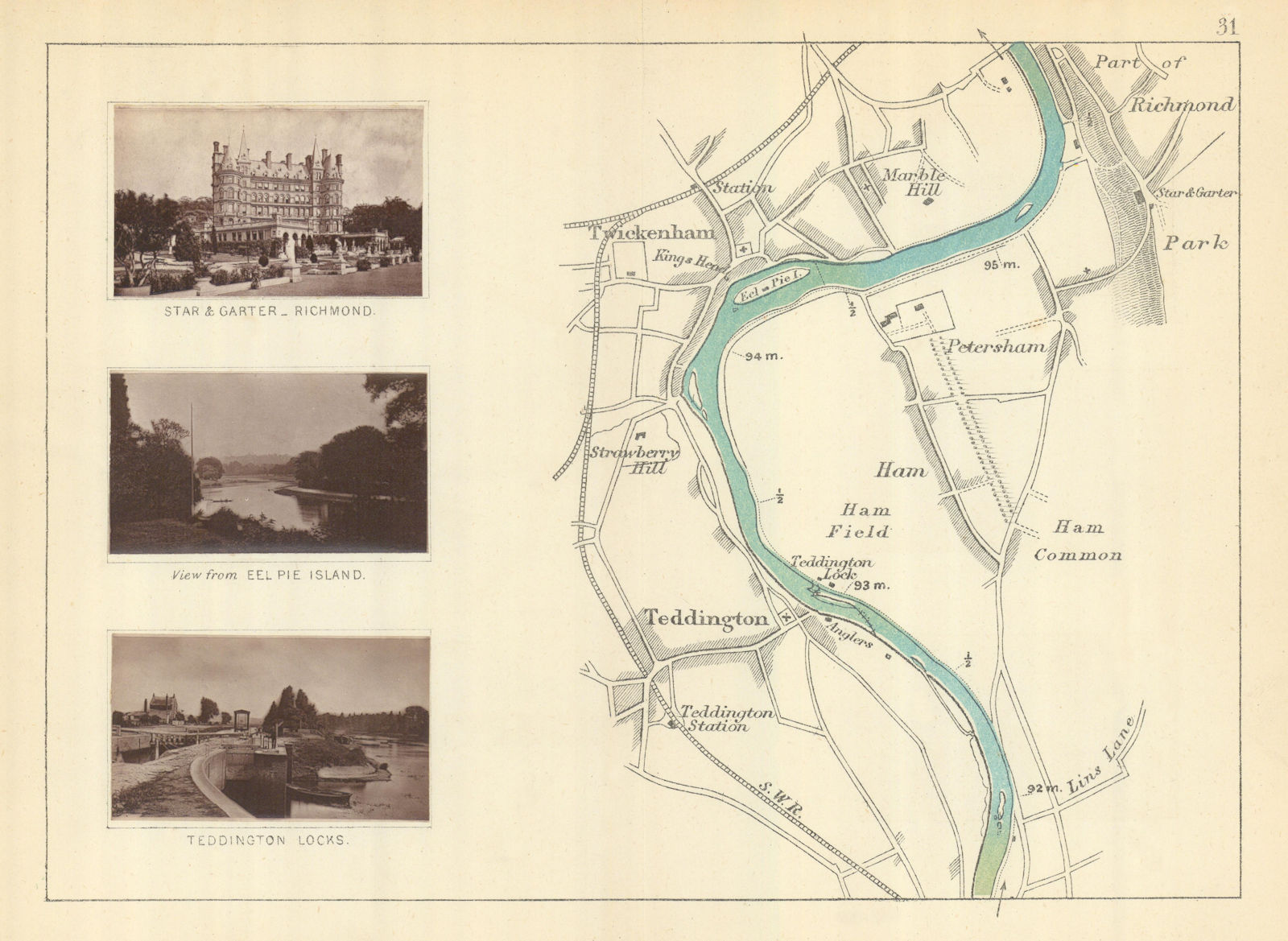 Associate Product RIVER THAMES Teddington Twickenham Petersham Marble Hill Richmond TAUNT 1879 map