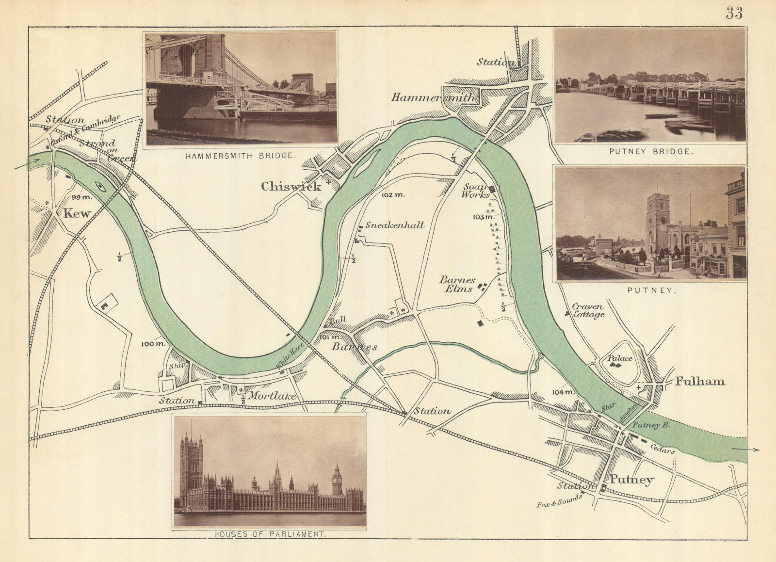 RIVER THAMES Kew Barnes Chiswick Hammersmith Fulham Putney. TAUNT 1879 old map