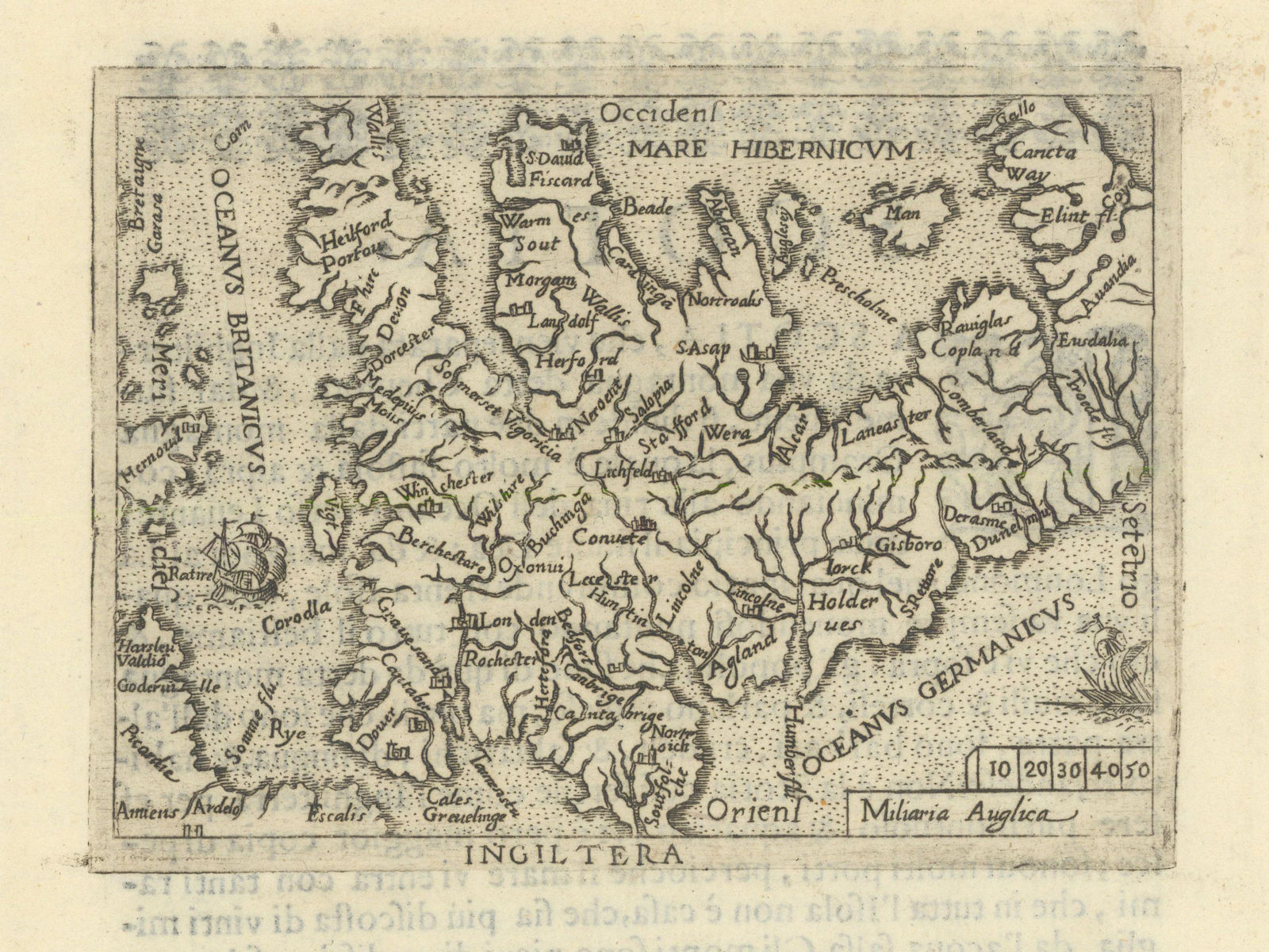 Ingiltera by Pietro Maria Marchetti after Ortelius/Galle. Great Britain 1598 map
