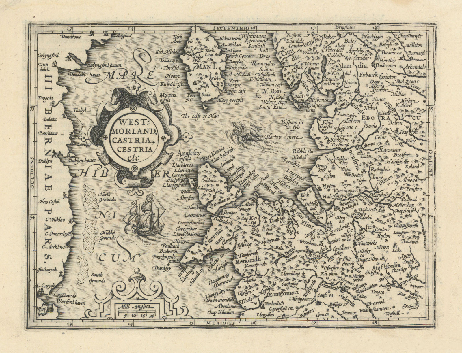 Associate Product Westmorland, Castria, Cestria by Mercator/Hondius. NW England & Wales 1610 map