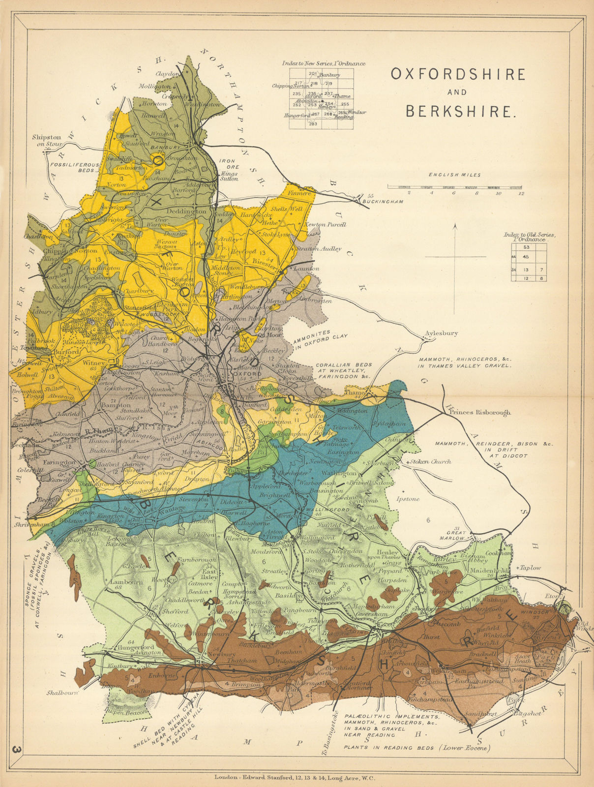 OXFORDSHIRE AND BERKSHIRE Geological map. STANFORD 1904 old antique chart