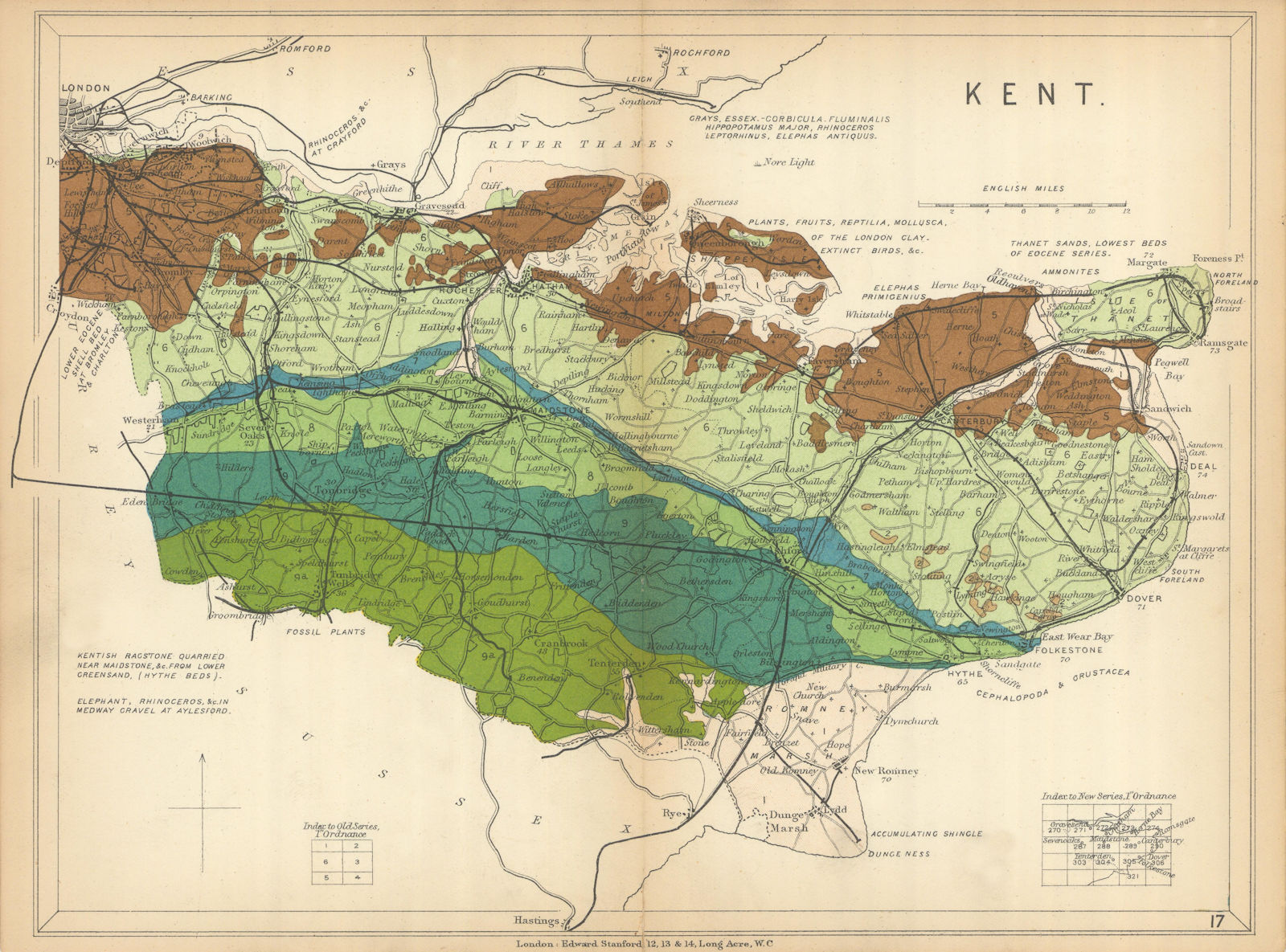 KENT Geological map. STANFORD 1904 old antique vintage plan chart