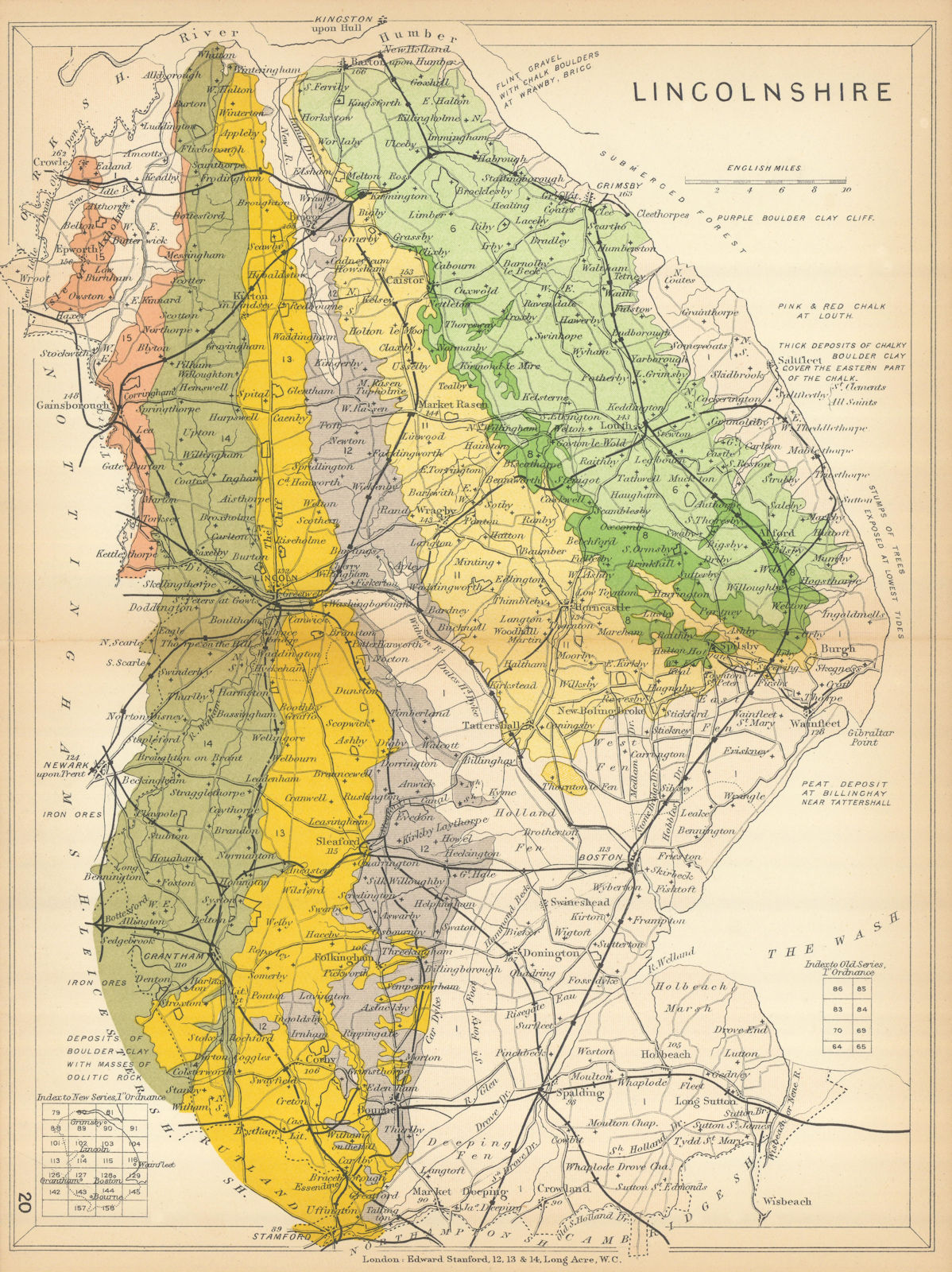 LINCOLNSHIRE Geological map. STANFORD 1904 old antique vintage plan chart