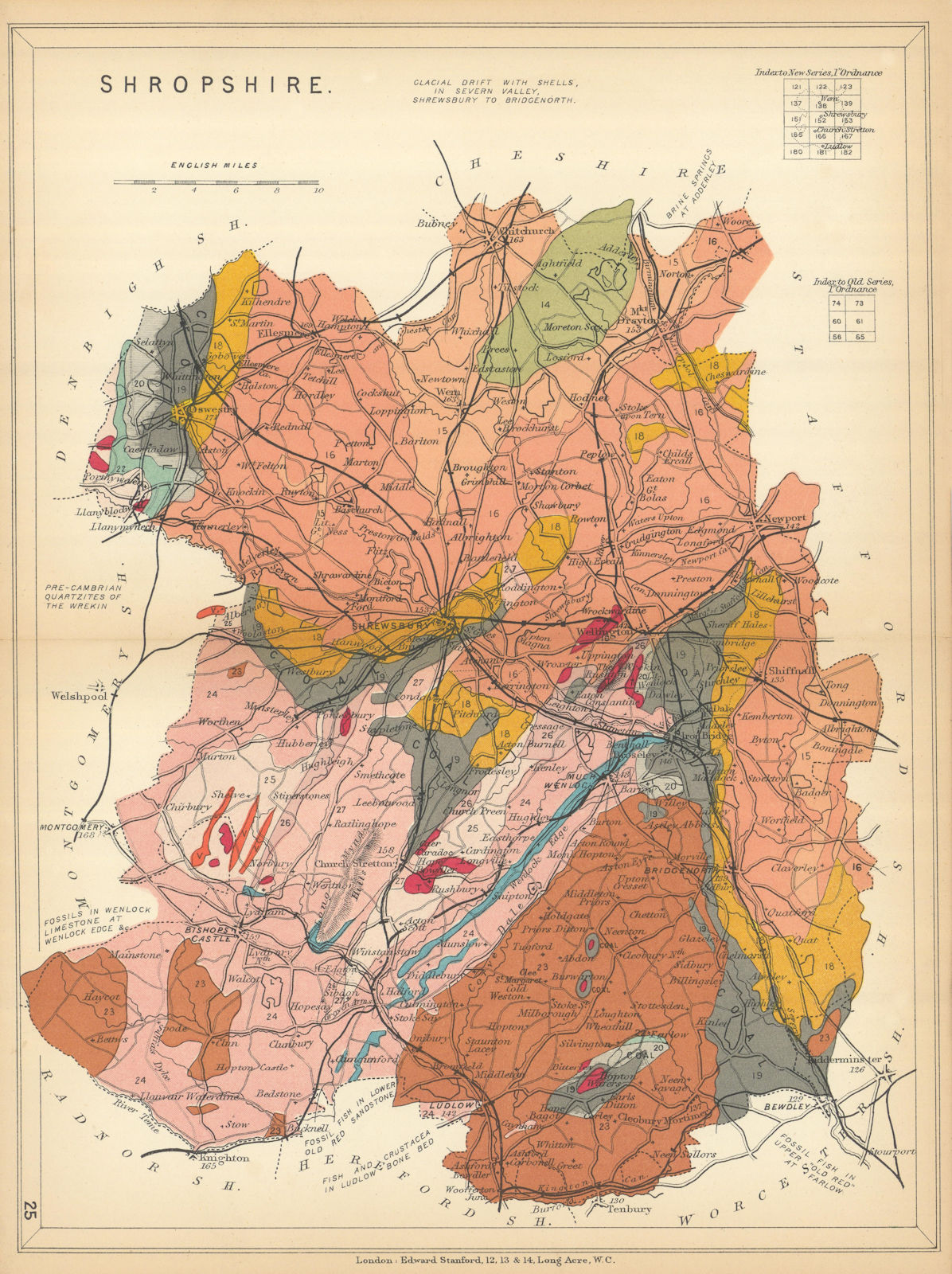 SHROPSHIRE Geological map. STANFORD 1904 old antique vintage plan chart
