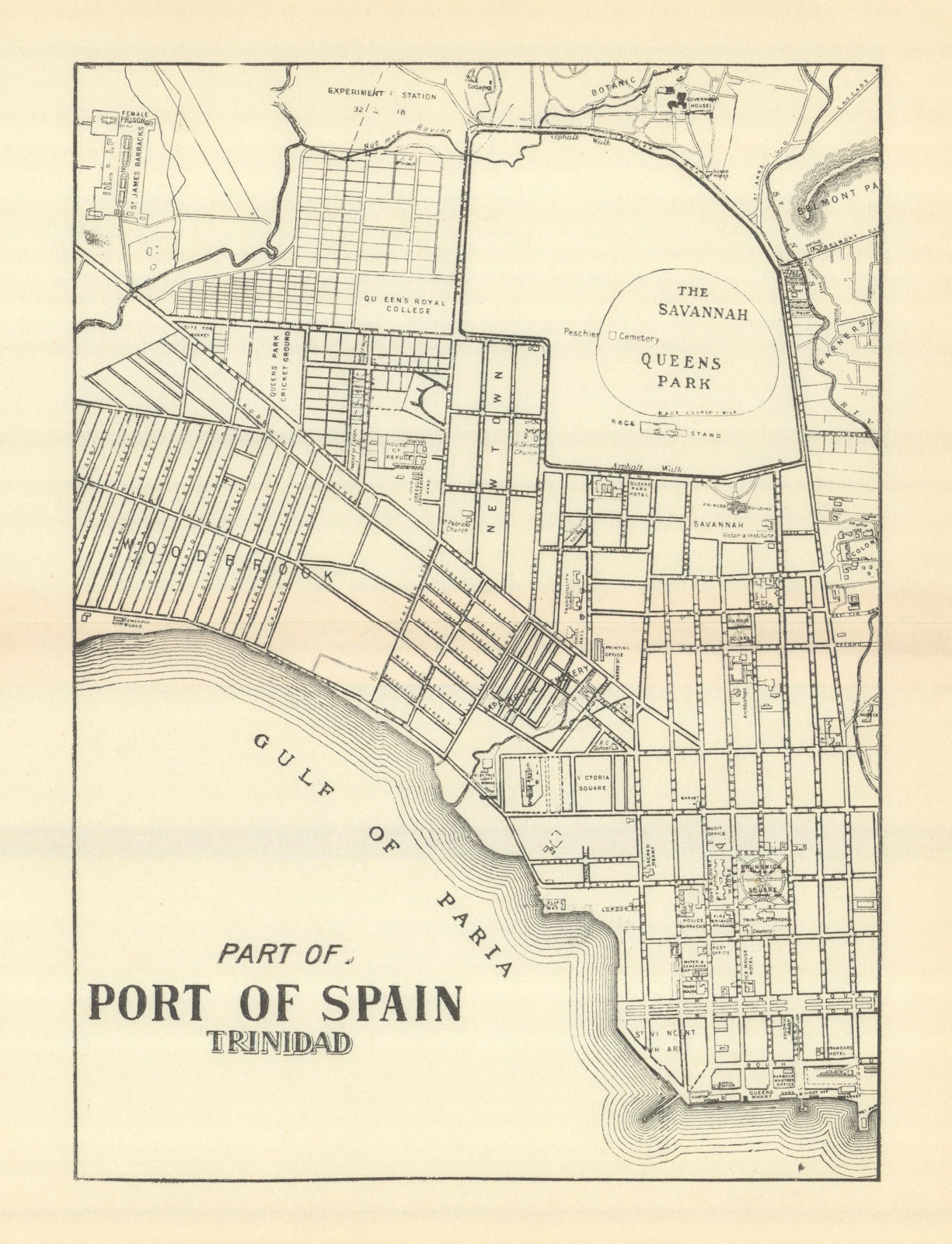 PORT OF SPAIN. Vintage map. Trinidad. West Indies. Caribbean 1910 old
