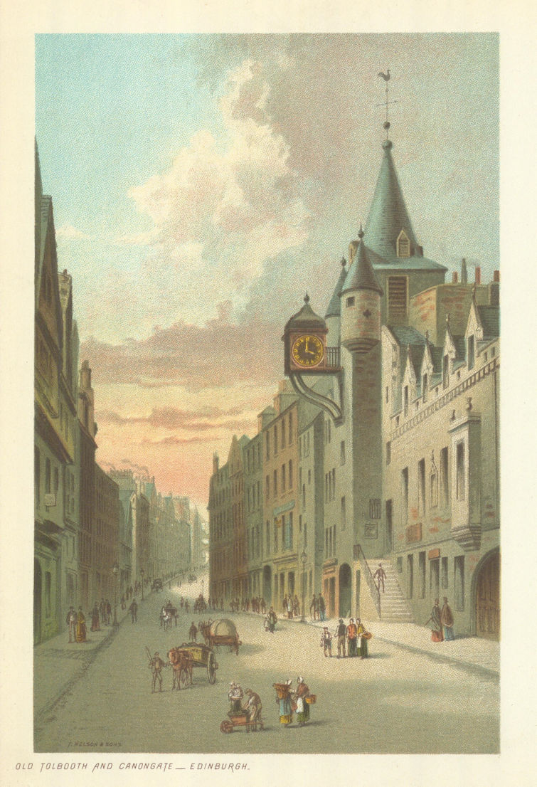 Old Tolbooth and Canongate, Edinburgh. Scotland antique chromolithograph 1891