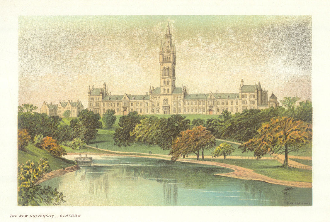 The New University, Glasgow. Scotland antique chromolithograph 1891 old print