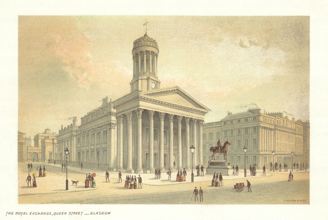 Associate Product The Royal Exchange, Queen Street, Glasgow. Antique chromolithograph 1891 print