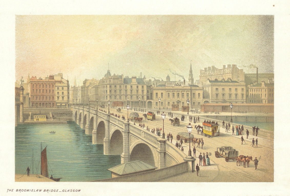 The Broomielaw Bridge, Glasgow. Scotland antique chromolithograph 1891 print