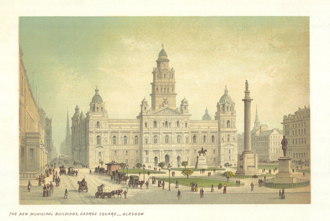 The New Municipal Buildings, George Square, Glasgow. Chromolithograph 1891
