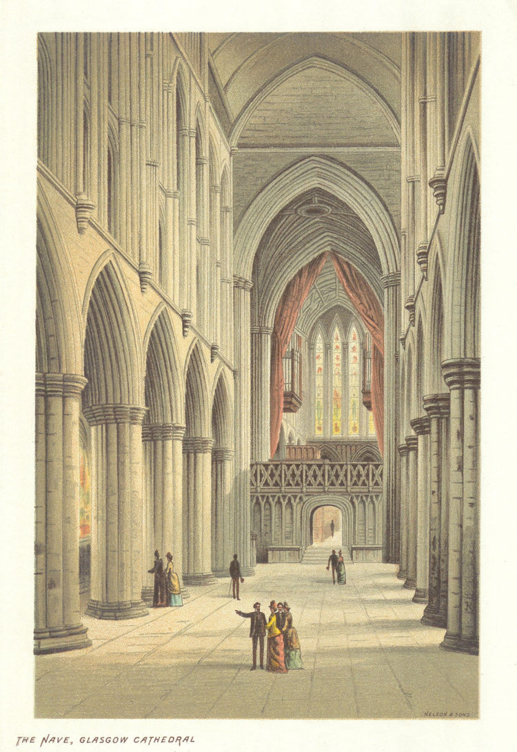 The Nave, Glasgow Cathedral. Scotland antique chromolithograph 1891 old print