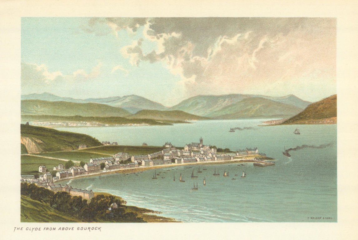 Associate Product The Clyde from above Gourock. Scotland antique chromolithograph 1891 old print