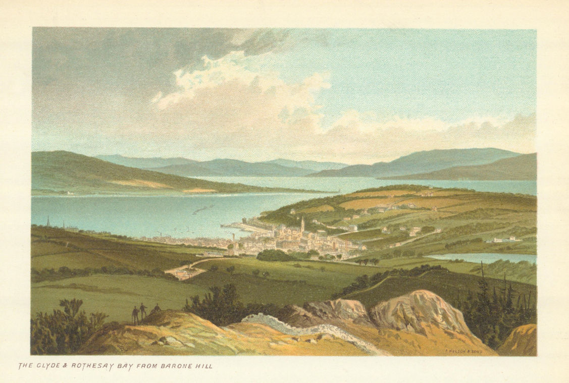 The Clyde & Rothesay Bay from Barone Hill. Antique chromolithograph 1891 print