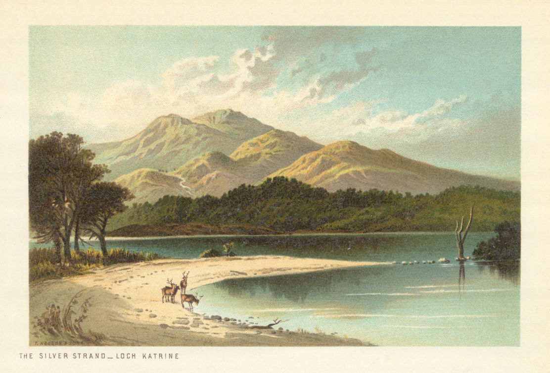 The Silver Strand, Loch Katrine. Scotland antique chromolithograph 1891 print