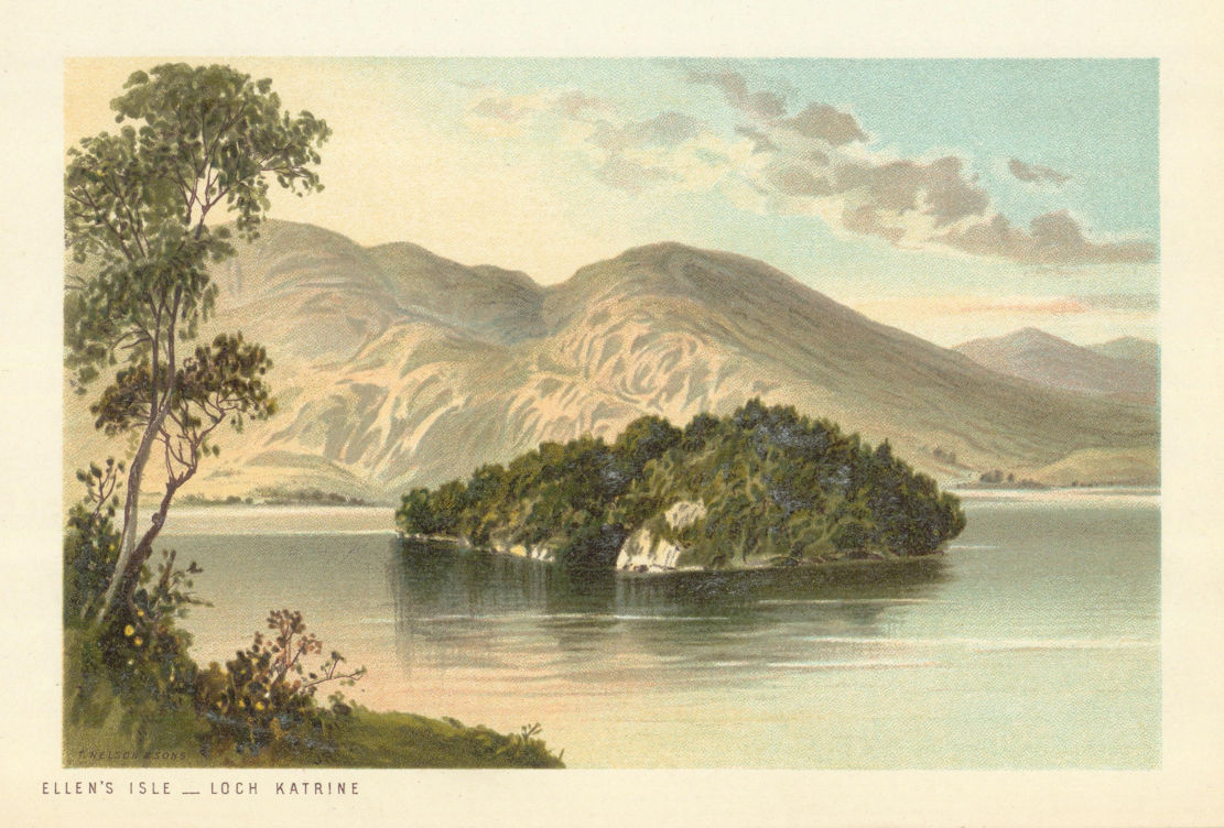Ellen's Isle, Loch Katrine. Scotland antique chromolithograph 1891 old print