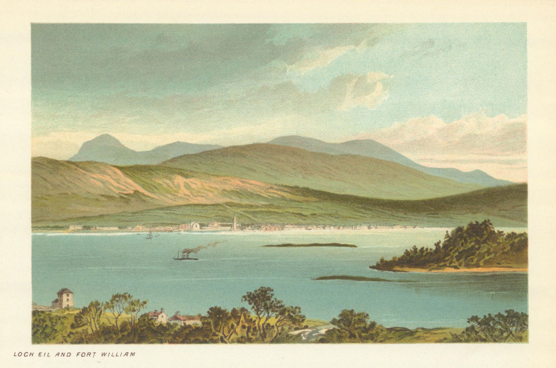 Loch Eil and Fort William. Scotland antique chromolithograph 1891 old print