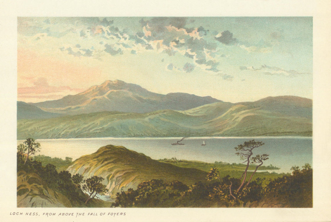 Loch Ness, from above the Fall of Foyers. Scotland antique chromolithograph 1891