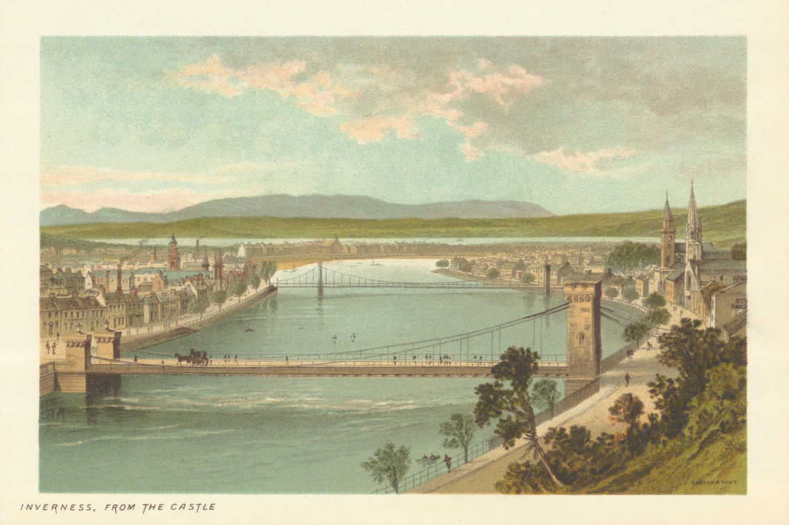 Associate Product Inverness, from the Castle. Scotland antique chromolithograph 1891 old print