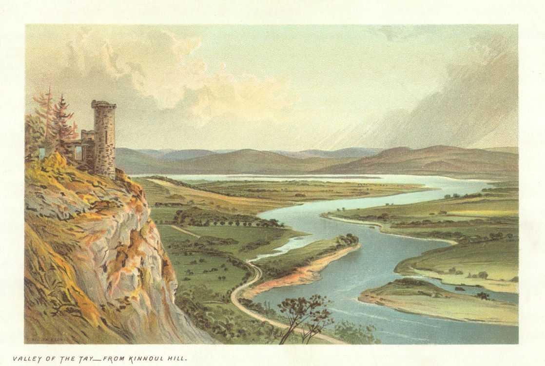 Valley of the Tay, from Kinnoul Hill. Scotland antique chromolithograph 1891