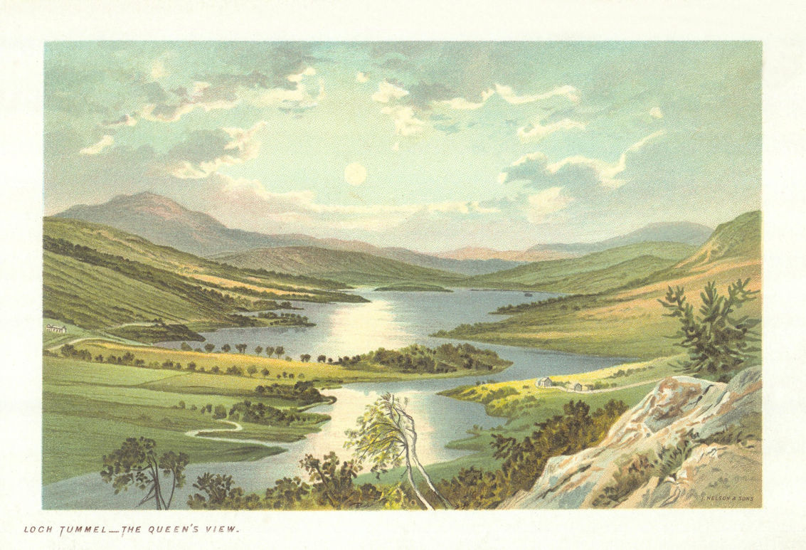 Loch Tummel - the Queen's View. Scotland antique chromolithograph 1891 print