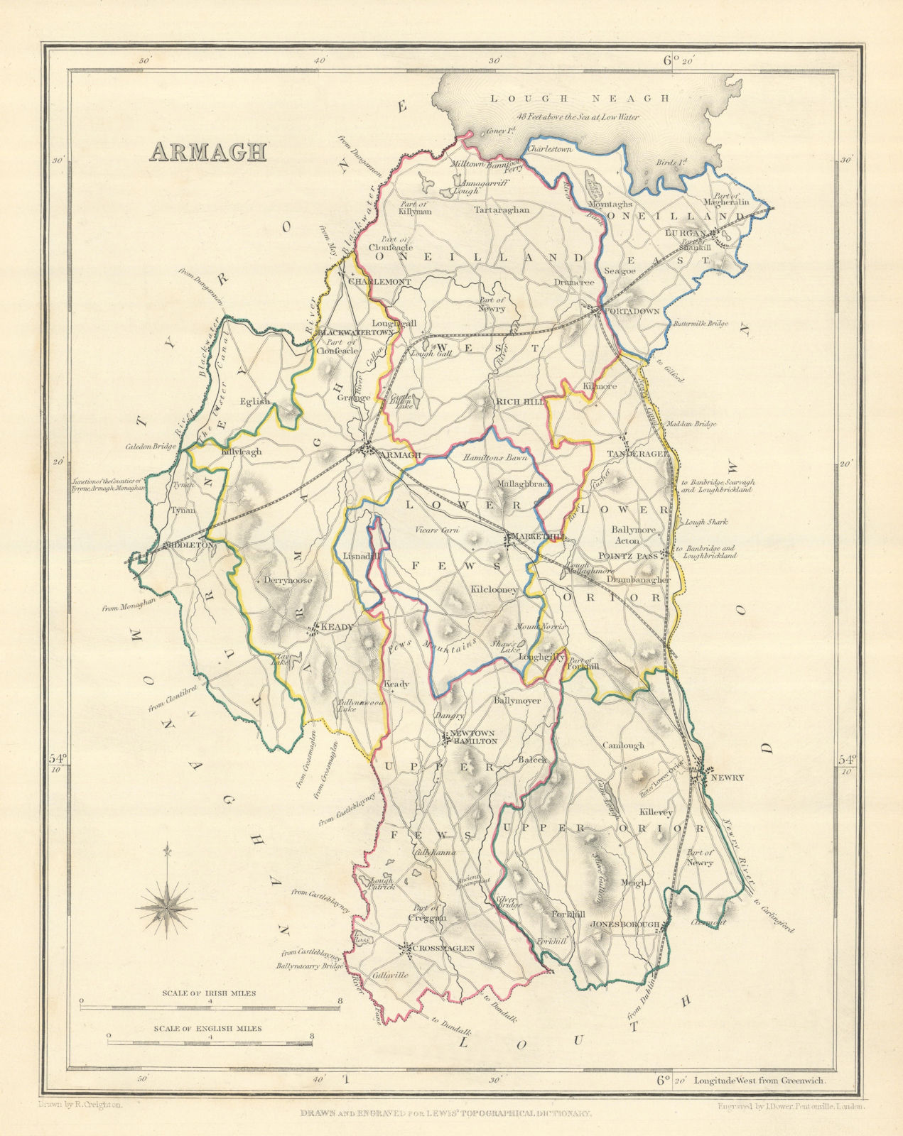 COUNTY ARMAGH antique map for LEWIS by CREIGHTON & DOWER. Ulster 1850 old
