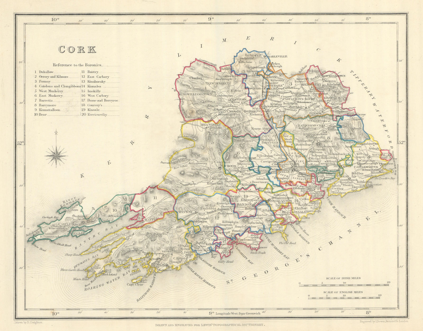 Associate Product COUNTY CORK antique map for LEWIS by CREIGHTON & DOWER. Ireland 1850 old