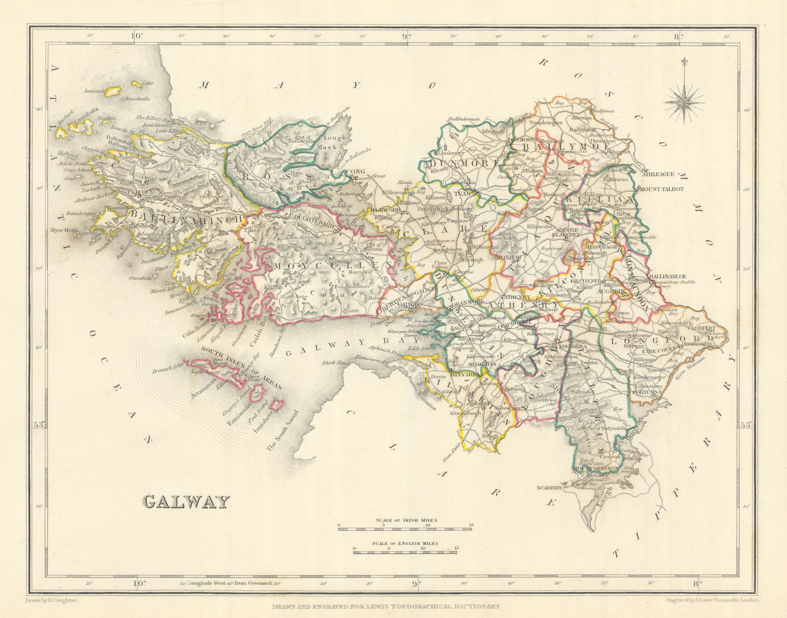 COUNTY GALWAY antique map for LEWIS by CREIGHTON & DOWER. Ireland 1850 old