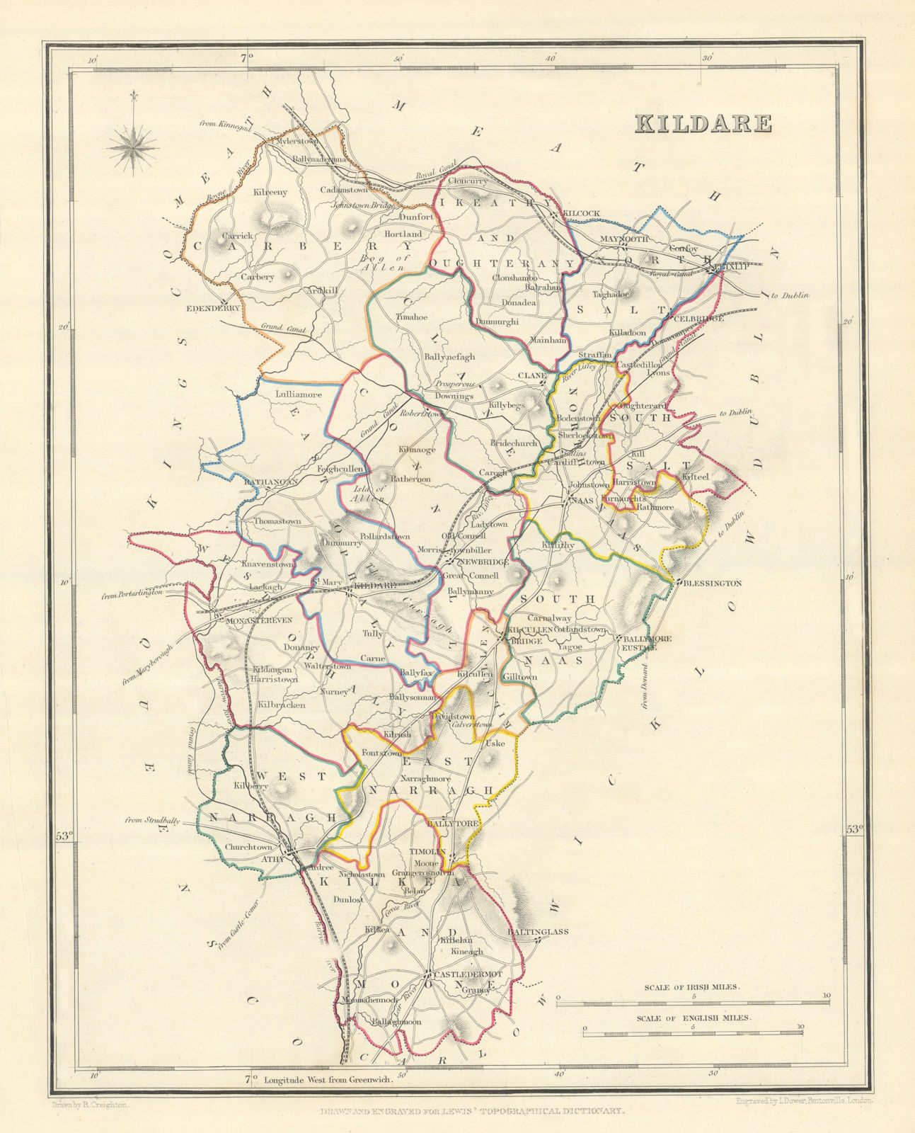 COUNTY KILDARE antique map for LEWIS by CREIGHTON & DOWER. Ireland 1850