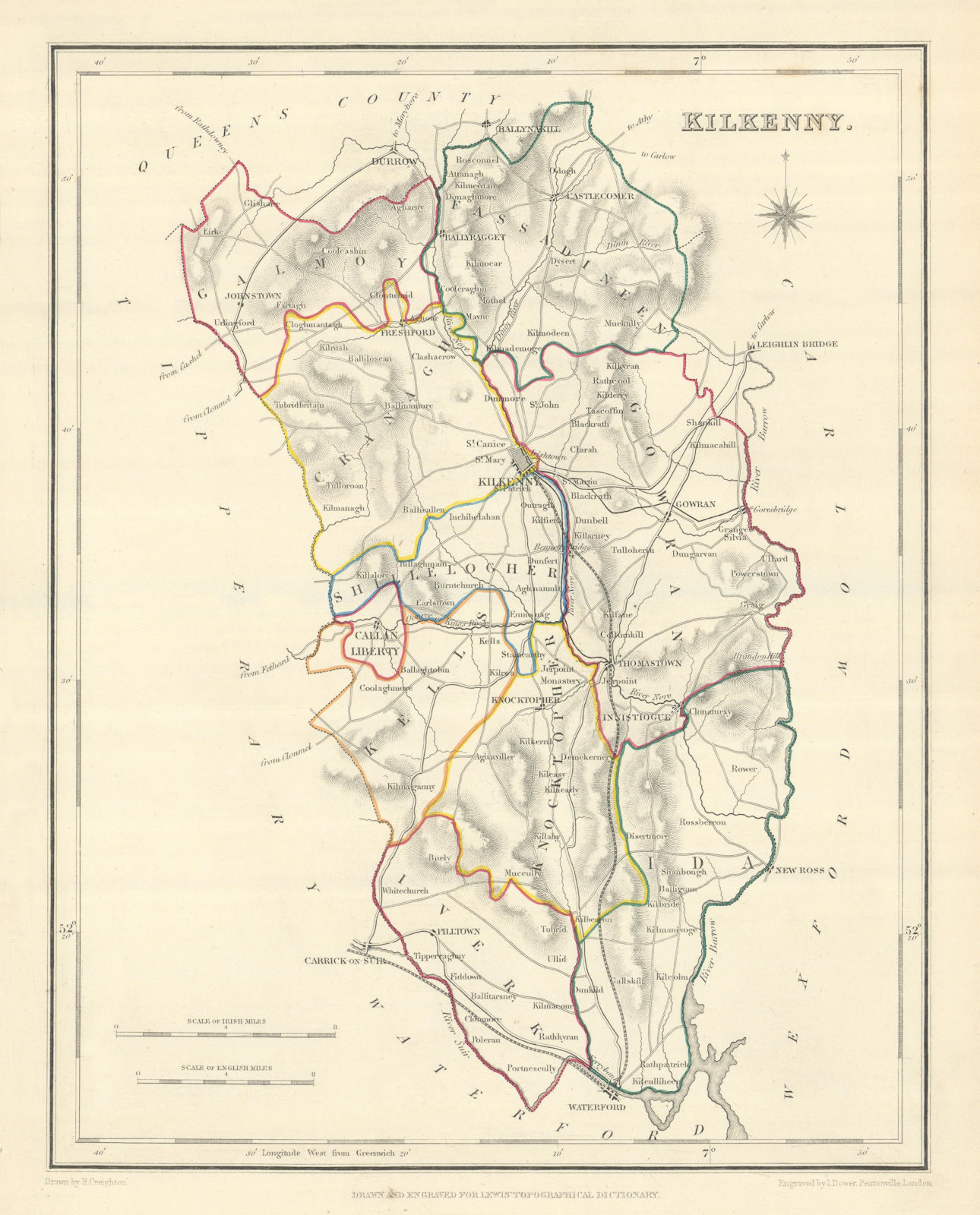 COUNTY KILKENNY antique map for LEWIS by CREIGHTON & DOWER. Ireland 1850