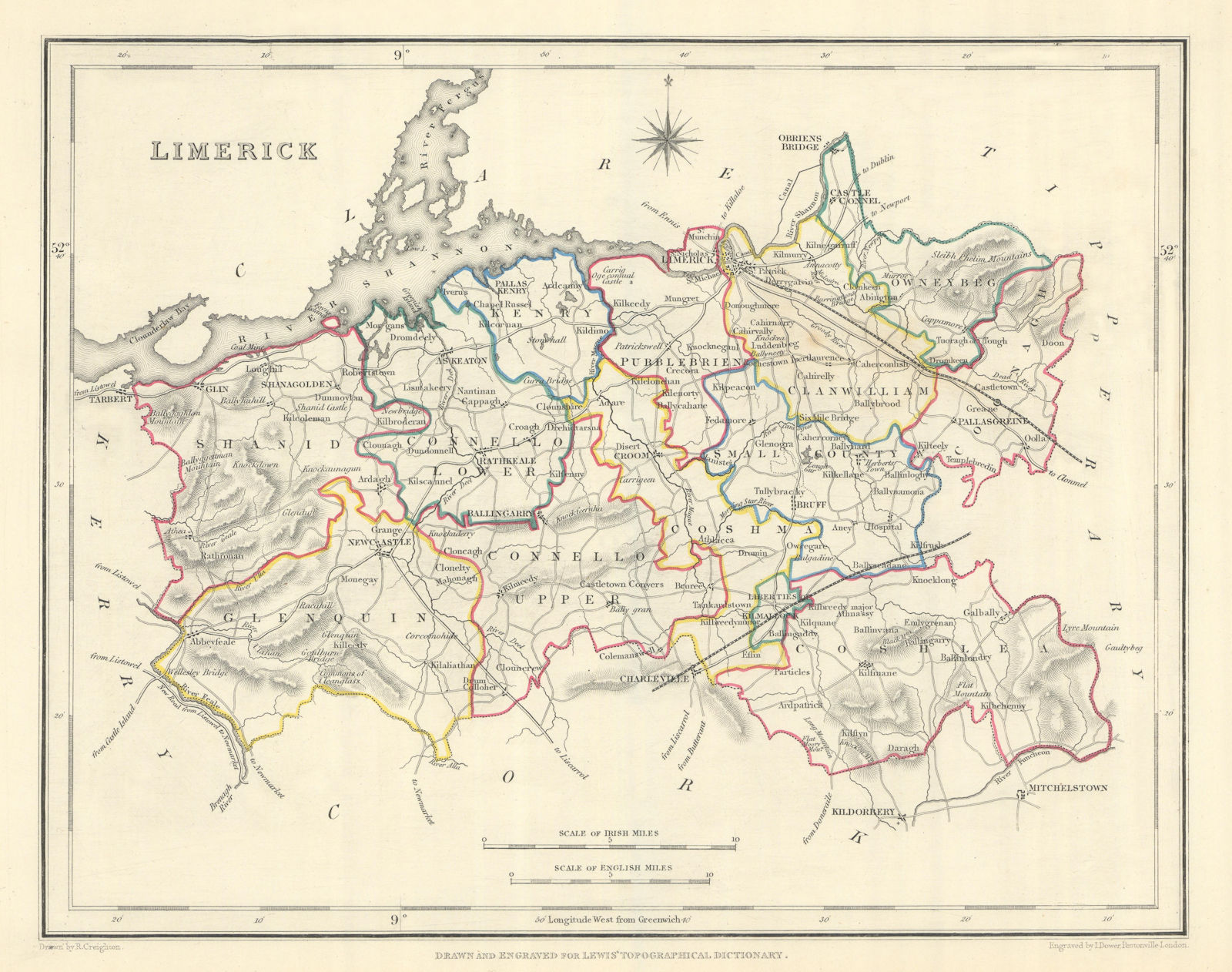 Associate Product COUNTY LIMERICK antique map for LEWIS by CREIGHTON & DOWER. Ireland 1850