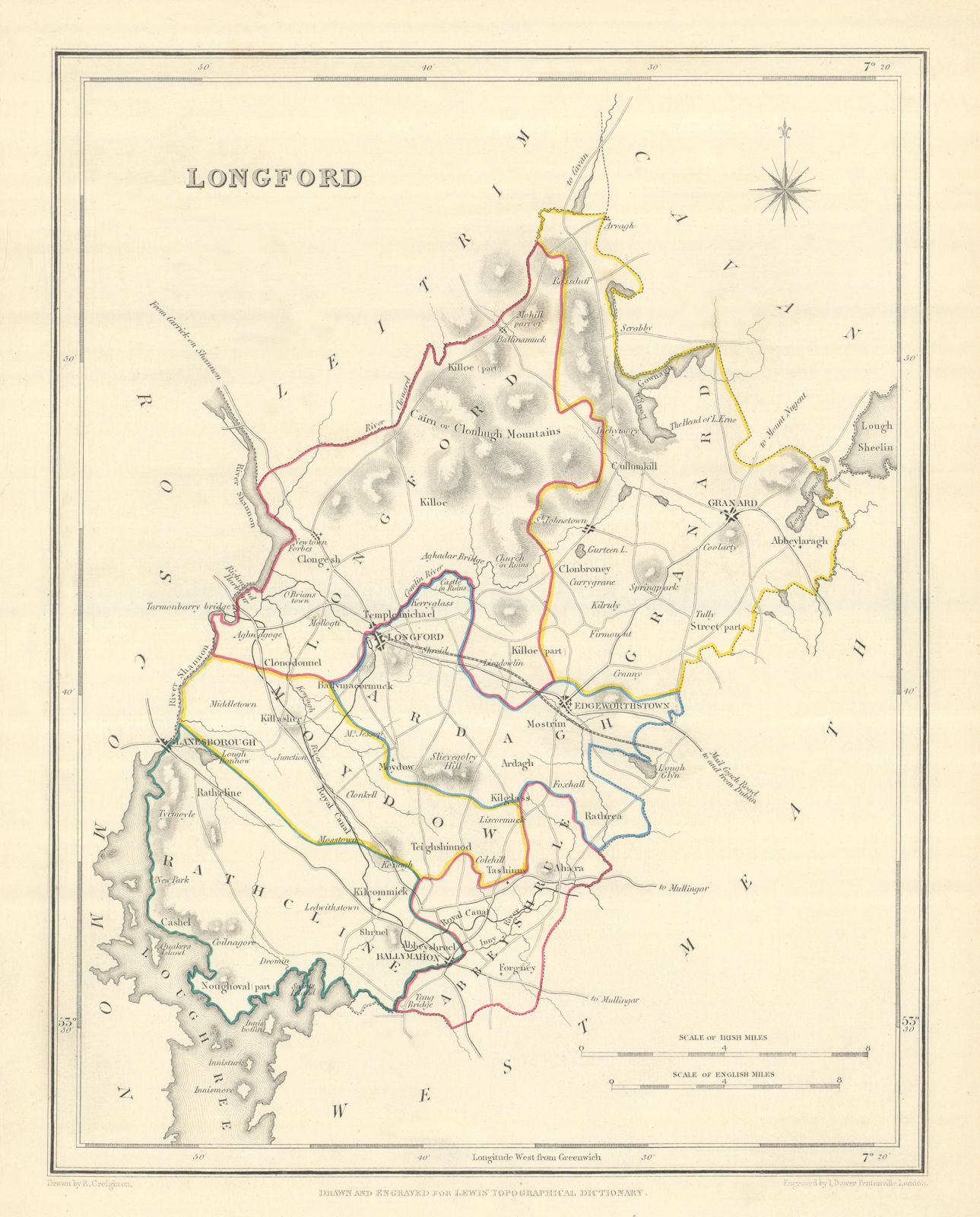 COUNTY LONGFORD antique map for LEWIS by CREIGHTON & DOWER. Ireland 1850