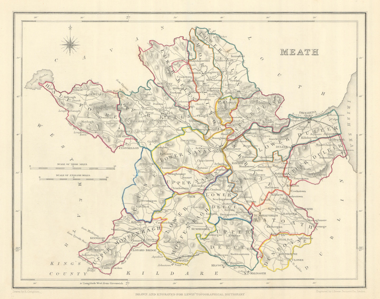 Associate Product COUNTY MEATH antique map for LEWIS by CREIGHTON & DOWER. Ireland 1850 old