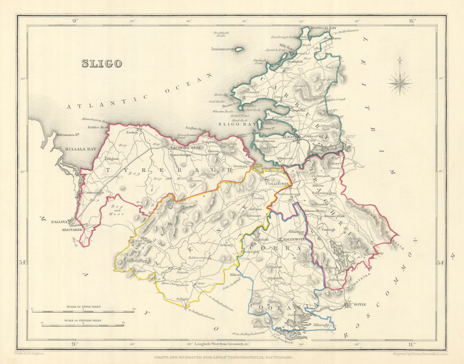 COUNTY SLIGO antique map for LEWIS by CREIGHTON & DOWER. Ireland 1850 old