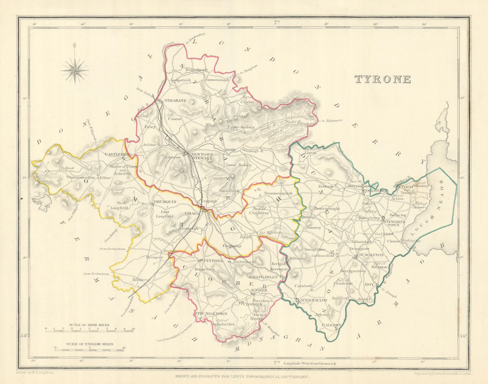 COUNTY TYRONE antique map for LEWIS by CREIGHTON & DOWER. Ulster 1850 old
