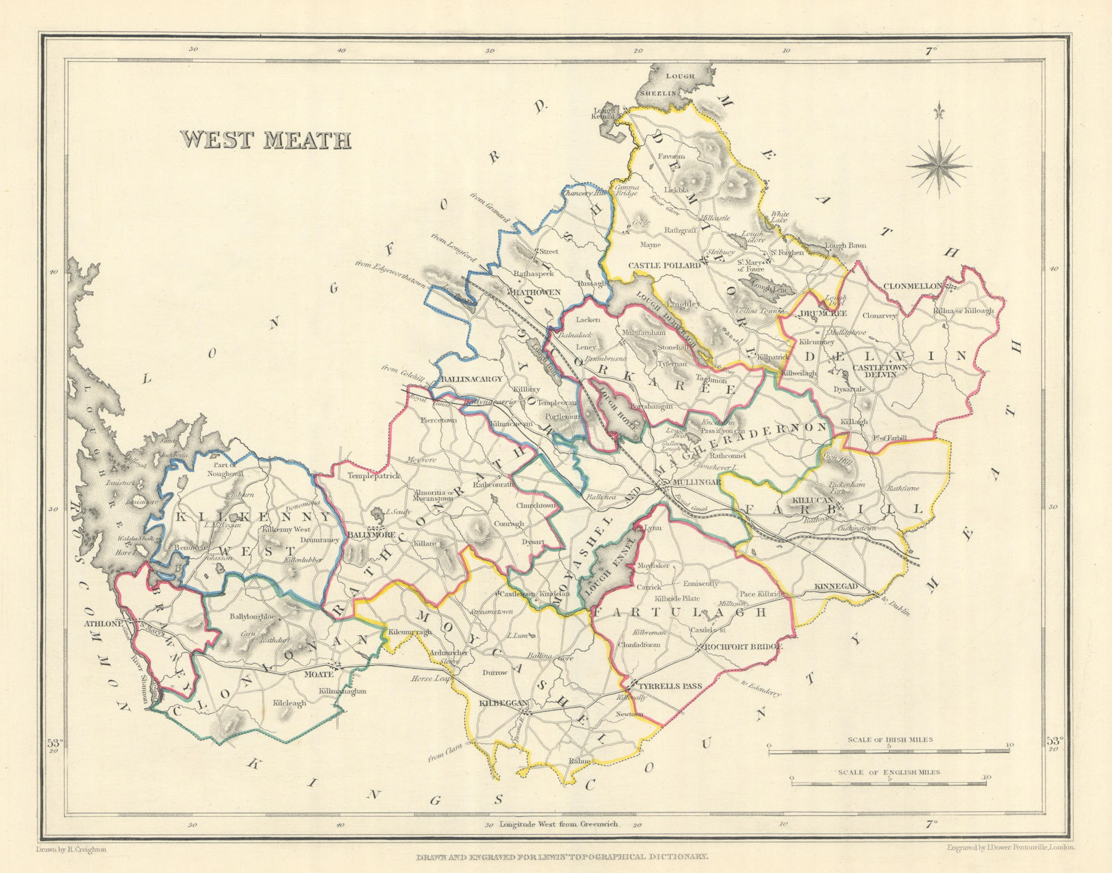 COUNTY WESTMEATH antique map for LEWIS by CREIGHTON & DOWER. Ireland 1850
