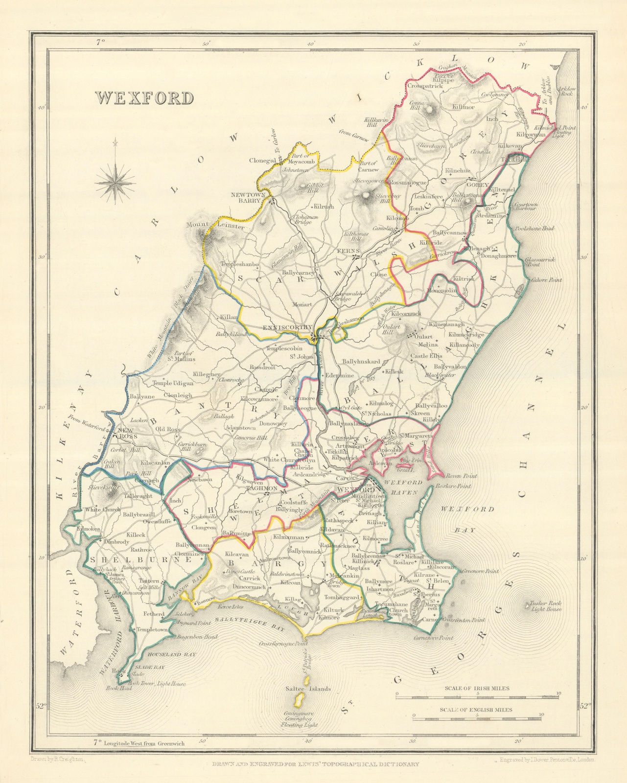 COUNTY WEXFORD antique map for LEWIS by CREIGHTON & DOWER. Ireland 1850